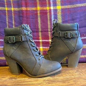 Brown Faux Leather Heeled Booties